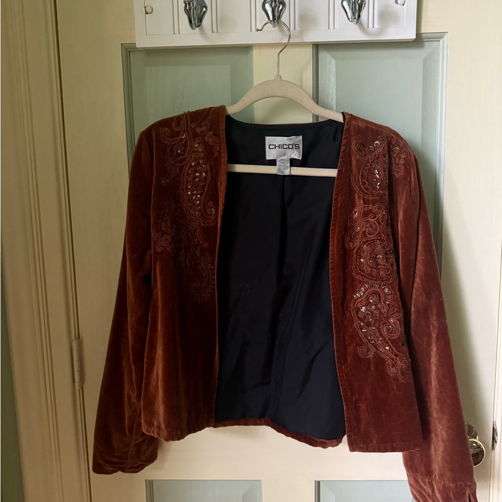 Chico's Brown Velvet Blazer with Textured Design
